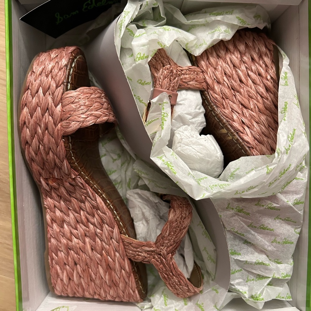Sam Edelman woven wedge, dusty rose, size 7